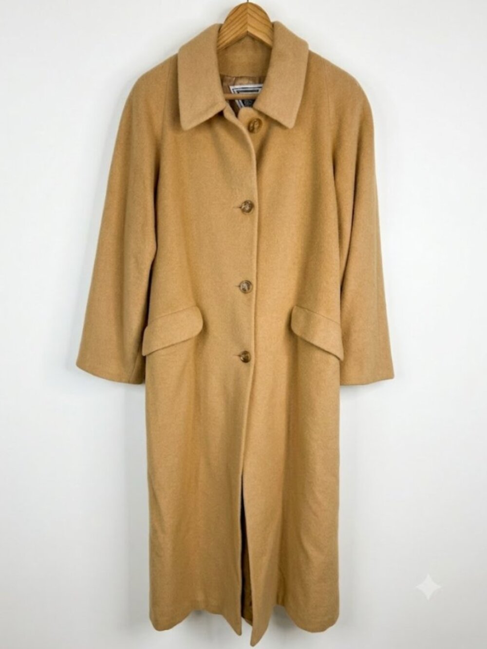 Marvin Richards Coat Womens 12 Beige Camel Hair Overcoat Lined Pockets USA MADE